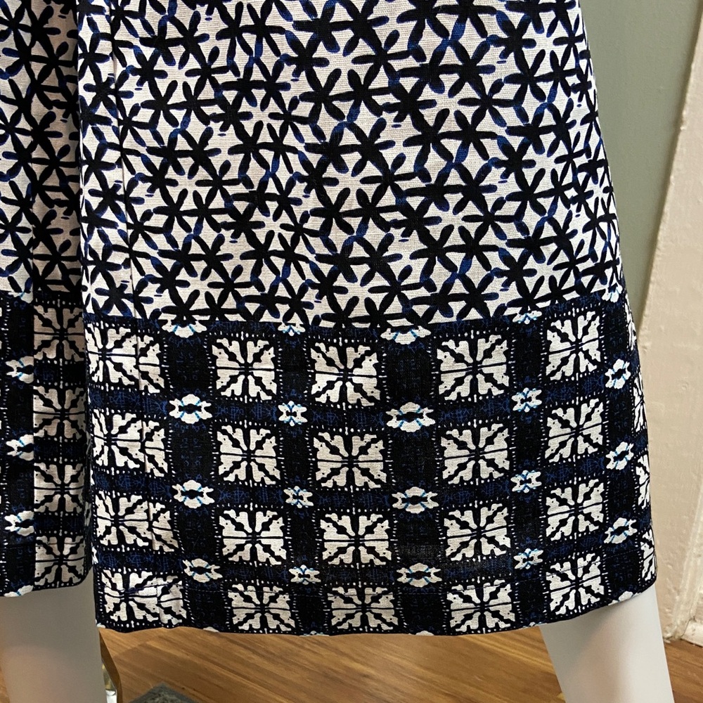 Kourt Cropped Navy blue White Floral Wide Leg Pants Geometric XL XLarge Crop - Picture 4 of 9